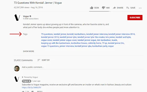 YouTube Tags Extension – Tingnan ang Tags ng Video nang Libre - Screenshot 1